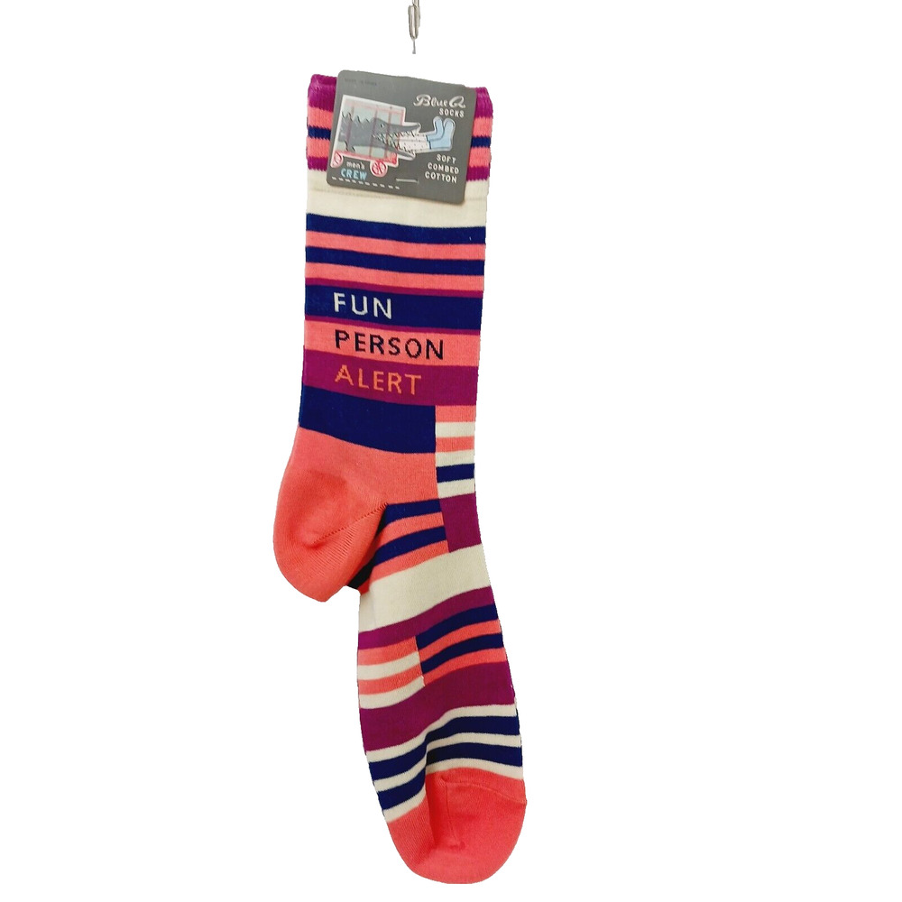 Sock Blue Q Crew Men Women Fun Person Alert Stripes Red Blue Orange NWT NEW
